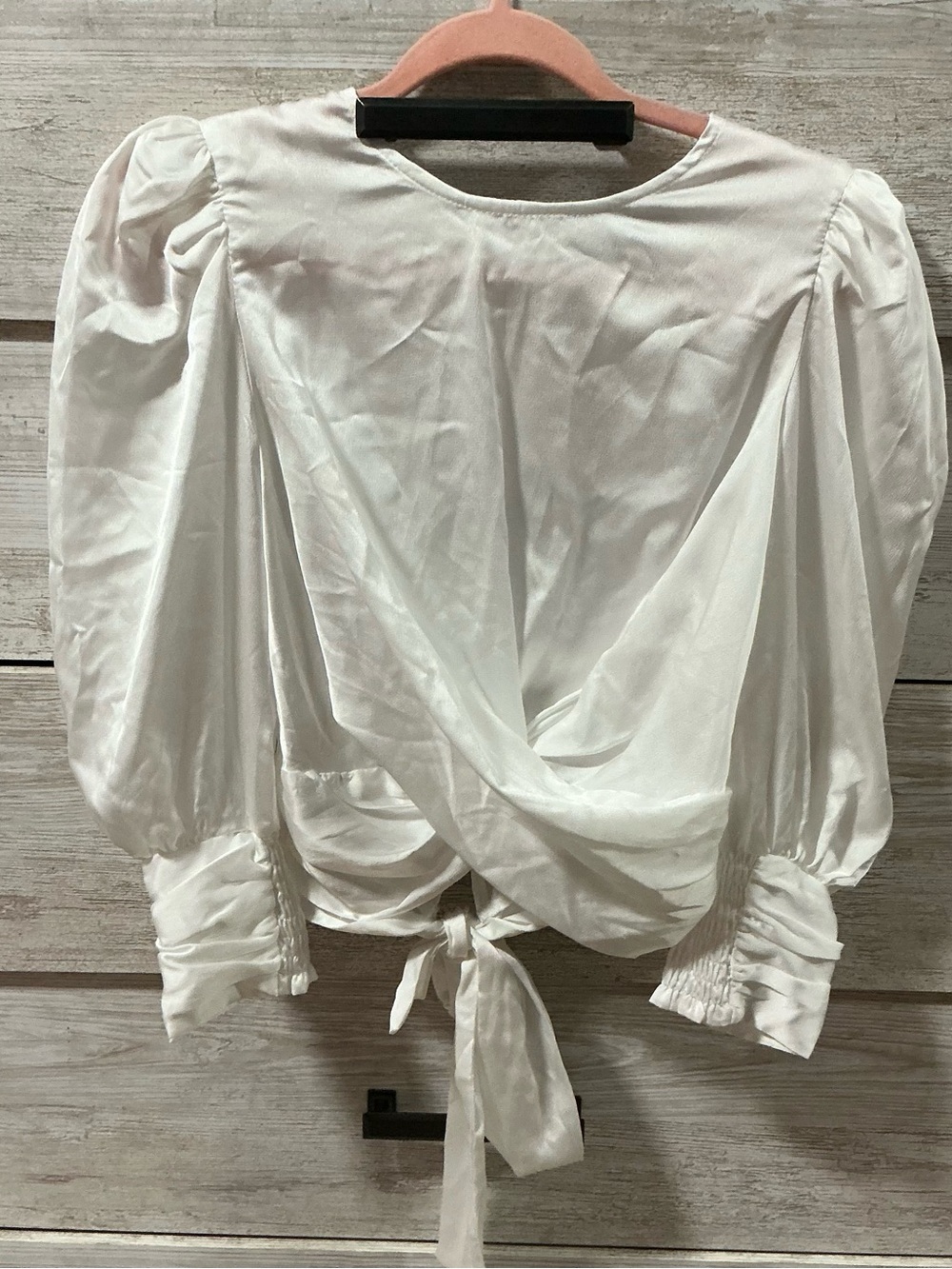 Women's White Puff Sleeve Tie-Back Blouse